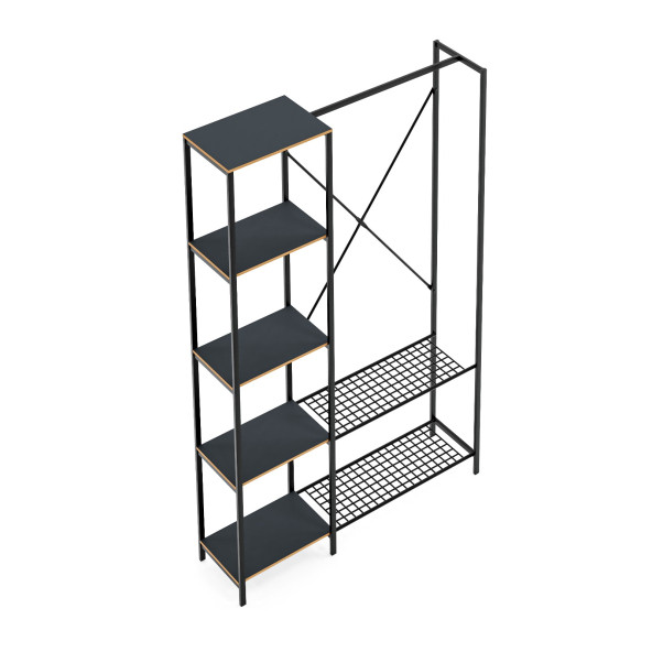 Eportatif Çok Amaçlı Metal Ayaklı Raflı Dolap Ayakkabılık Portatif Portmanto Gardırop Füme 1372 - 5