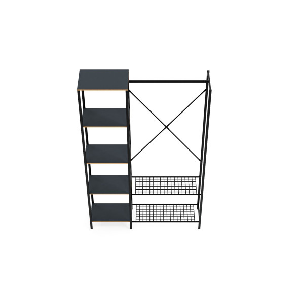 Eportatif Çok Amaçlı Metal Ayaklı Raflı Dolap Ayakkabılık Portatif Portmanto Gardırop Füme 1372 - 6