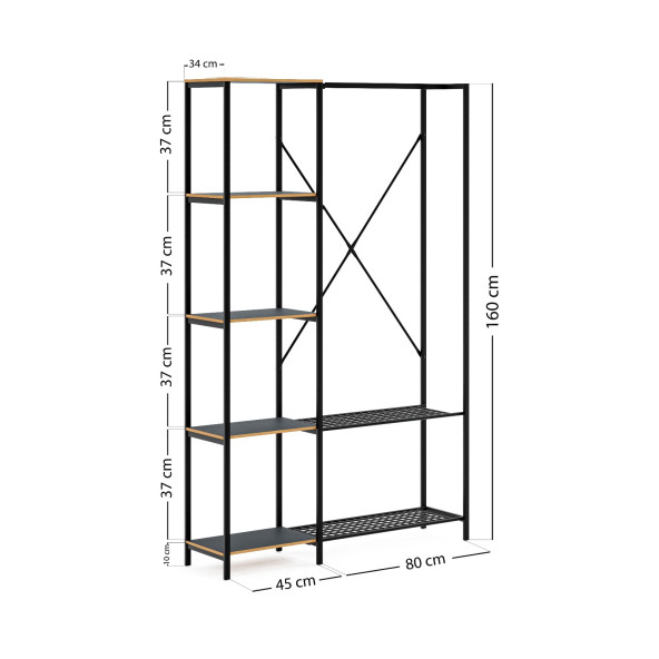 Eportatif Çok Amaçlı Metal Ayaklı Raflı Dolap Ayakkabılık Portatif Portmanto Gardırop Füme 1372 - 7