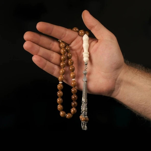 925 Ayar Gümüş Püsküllü Kuka Deve Kemiği İmameli Tesbih - 1