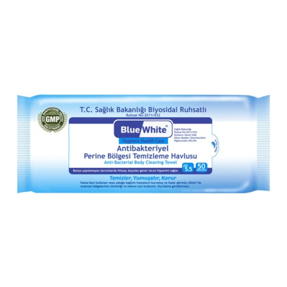 PERİNE BÖLGESİ TEMİZLEME HAVLUSU 50'Lİ BLUE WHİTE