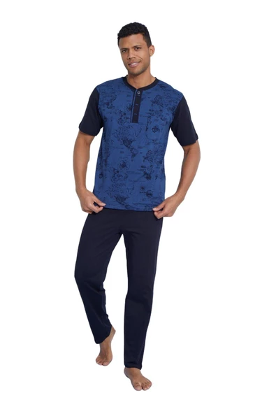 Kly Erkek İndigo Kısa Kol Pijama Takımı 2101 - 2