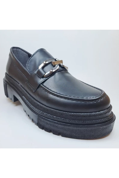 Loafer Siyah Gümüş Tokalı Comfort Ayakkabı