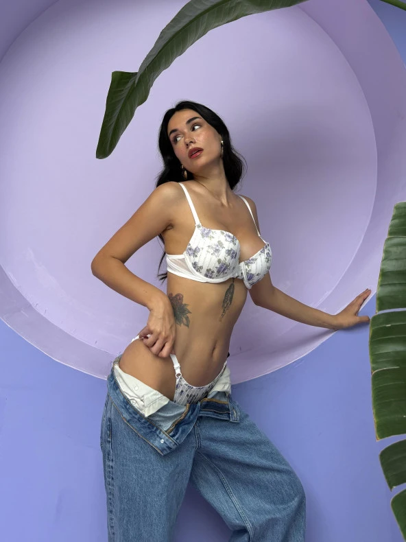 Simli Çiçek Desenli Destekli Sütyen Takım Cansoy - 683 - 12