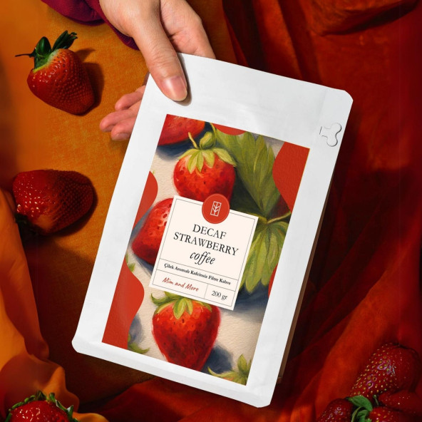 Decaf Strawberry Coffee Kafeinsiz Çilek Aromalı Çekirdek Kahve 200 Gr - 4