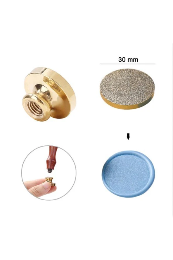 Mühürcüm Mühür Mumu Damga 30 mm Yuvarlak Kumlu Boş Pirinç Kafa + Ahşap Sap R5799K30 - Resim 5