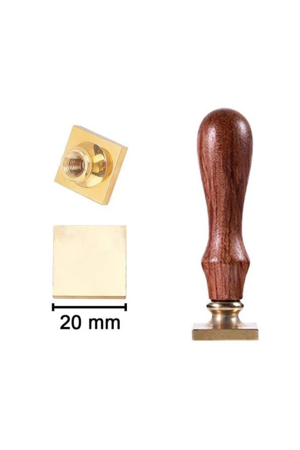 Mühürcüm Mühür Mumu Damga 20 mm Kare Boş Pirinç Kafa + Ahşap Sap R5799S20