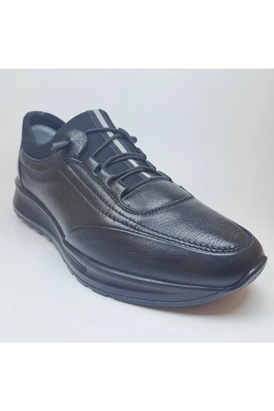 Erkek Hakiki Deri Siyah Lastikli Kejıl Model Comfort Mevsimlik Casual Ayakkabı