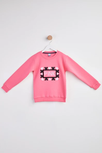 Kız Çocuk Pembe Nakışlı Sweatshirt - 24257