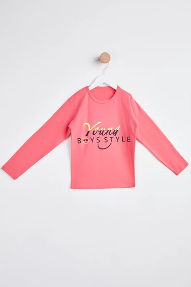 Kız Çocuk Pembe Uzun Kol Baskılı sweatshirt - 24266