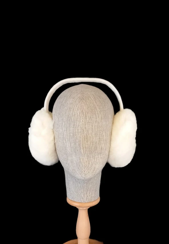 kışlık koruyucu peluş kulaklık krem renk katlanabilir - 2