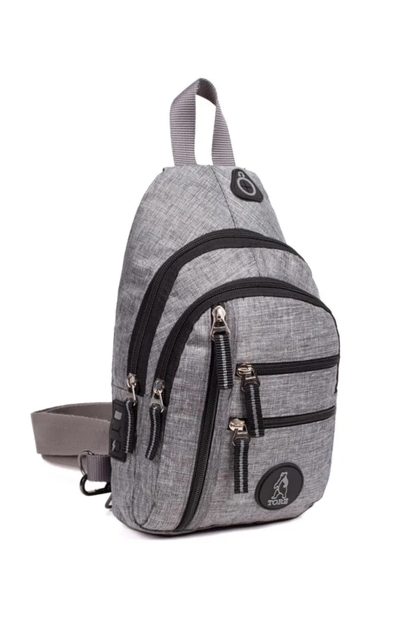 Keten Gri Kulaklık Çıkışlı Erkek Çapraz Çanta  Suya Dayanıklı Göğüs Bodybag Sırt Çantası - 4