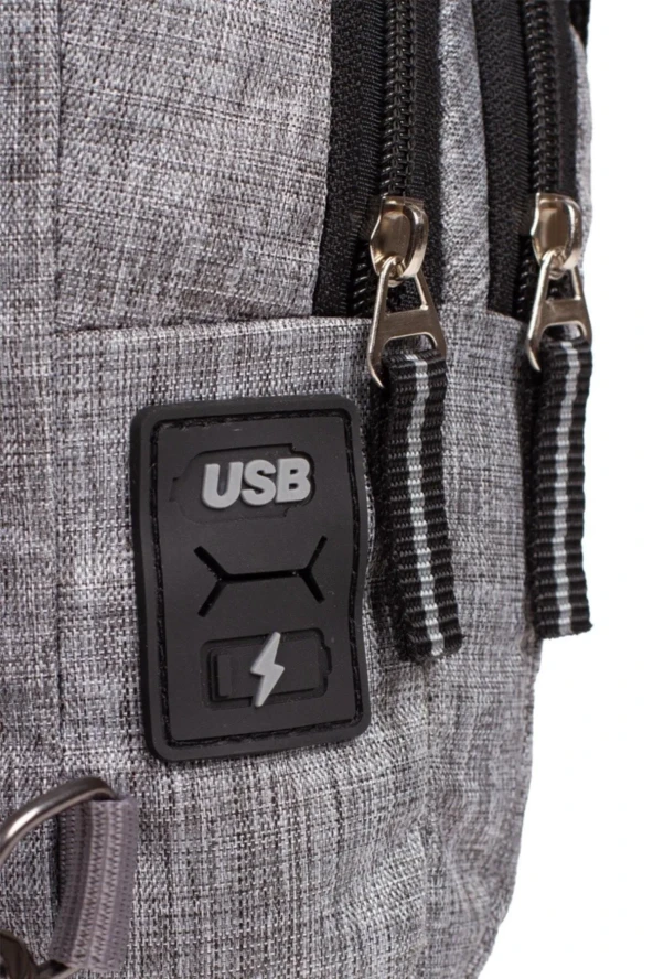 Keten Gri Kulaklık Çıkışlı Erkek Çapraz Çanta  Suya Dayanıklı Göğüs Bodybag Sırt Çantası - 6