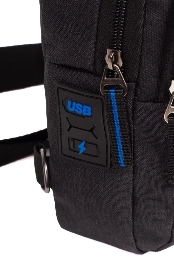 Keten Kulaklık Çıkışlı Erkek Çapraz Çanta Suya Dayanıklı Göğüs Bodybag Sırt Çantası - 5