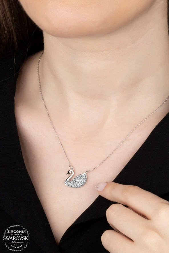 Swarovski Zirconia Kadın Kuğu Gümüş Kolye - 2