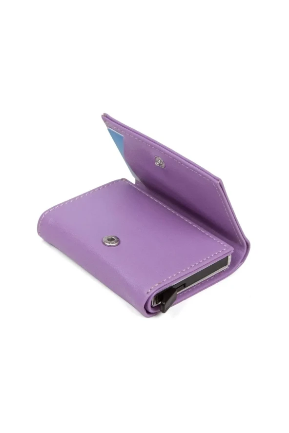 Unisex  Suni Deri Mekanizmalı Otomatik Kızaklı Kartlık Cüzdan - 5