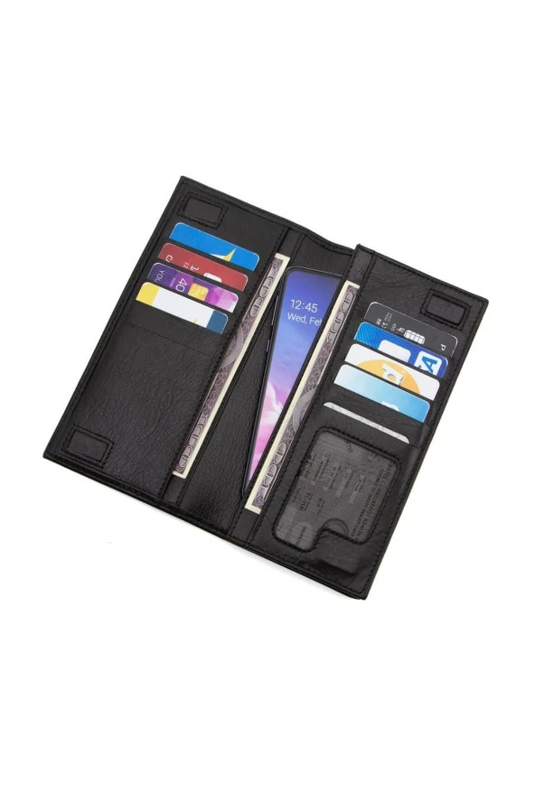 Hakiki Deri Cüzdan Mıknatıslı Büyük Erkek Portföy Telefon Bölmeli Uzun Kredi Kartı Para Cüzdanı - 2
