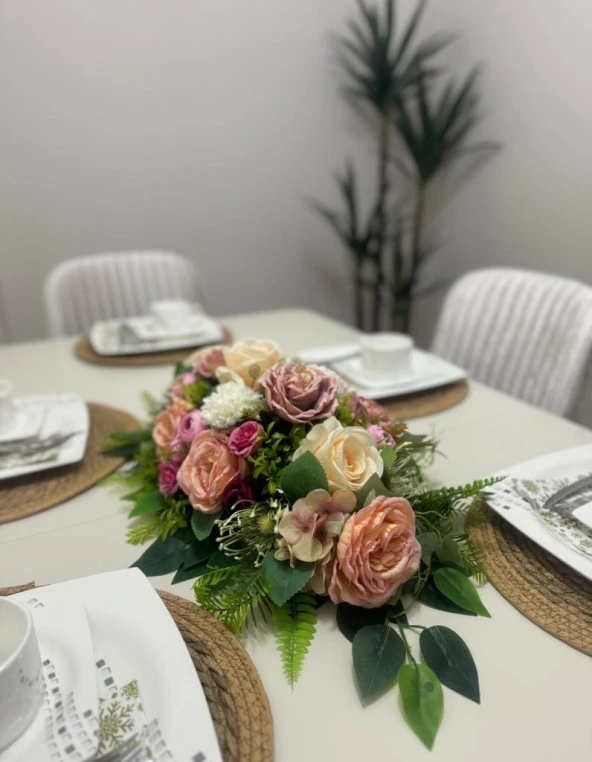 Nettenevime Yapay Çiçek Yemek Masası Çiçeği Pudra Şakayık Krem Gül Yapay Masa Çiçeği - Resim 3