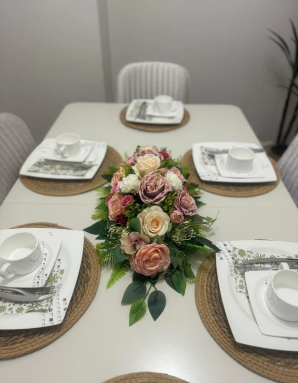 Nettenevime Yapay Çiçek Yemek Masası Çiçeği Pudra Şakayık Krem Gül Yapay Masa Çiçeği - Resim 4