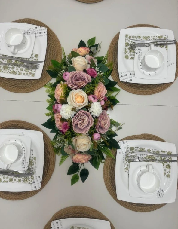 Nettenevime Yapay Çiçek Yemek Masası Çiçeği Pudra Şakayık Krem Gül Yapay Masa Çiçeği - Resim 5