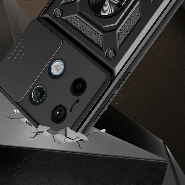 Xiaomi Redmi Note 13 Pro 5G Kılıf Sürgülü Yüzüklü Zırh Standlı Kapak - 5