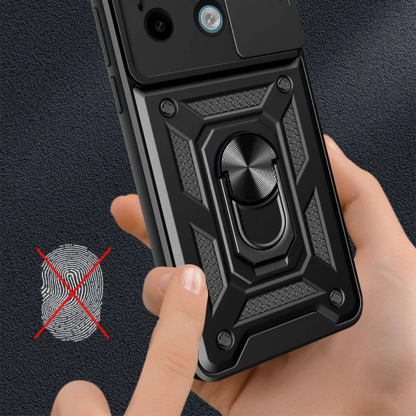 Xiaomi Redmi Note 13 Pro 5G Kılıf Sürgülü Yüzüklü Zırh Standlı Kapak - 6