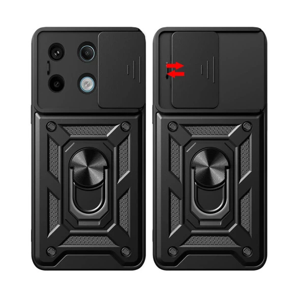 Xiaomi Redmi Note 13 Pro 5G Kılıf Sürgülü Yüzüklü Zırh Standlı Kapak - 8