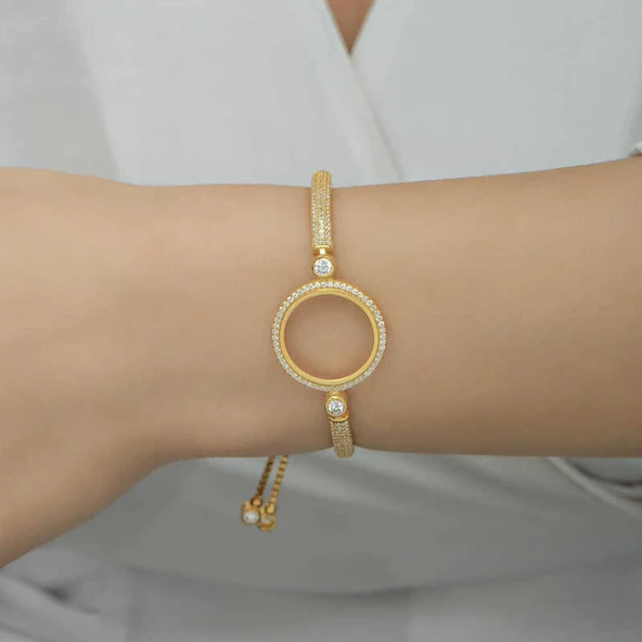 Gümüş Çeyrek Takılabilen Altın Kaplama Kadın Bileklik T6523 - Resim 9