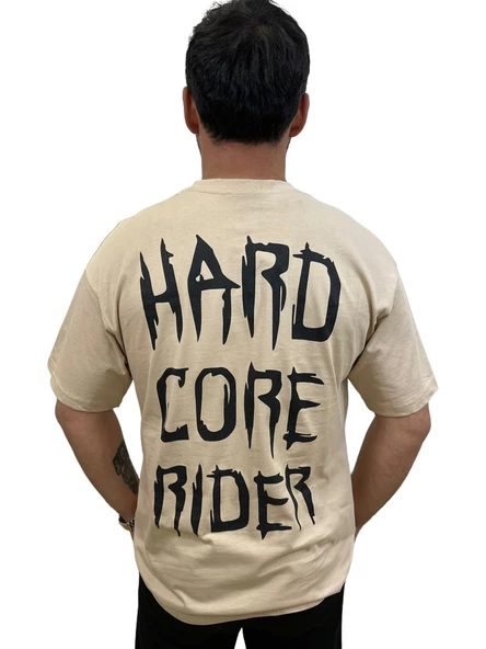 Erkek Hardcore Oversize Bisiklet Yaka Sütlü Kahve Tişört