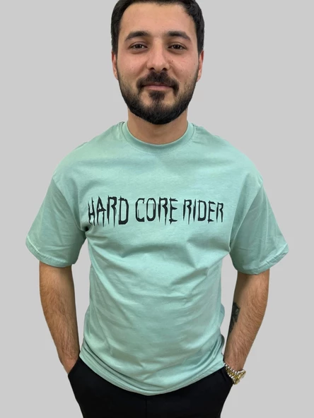 Erkek Hardcore Oversize Bisiklet Yaka Mint Yeşili Tişört - 2