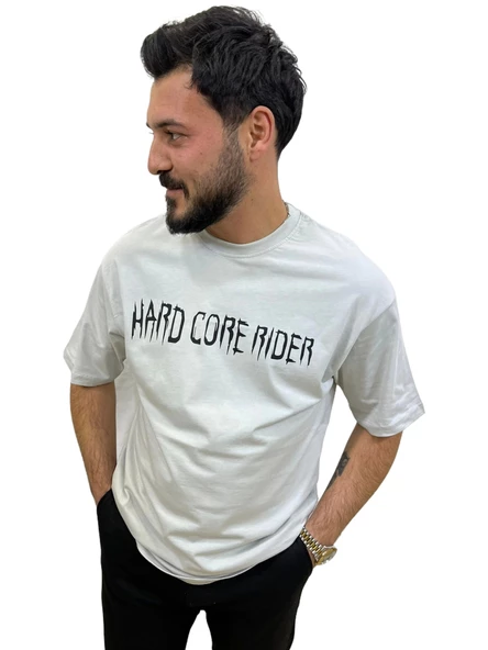 Erkek Hardcore Oversize Bisiklet Yaka Açık Gri Tişört - 4