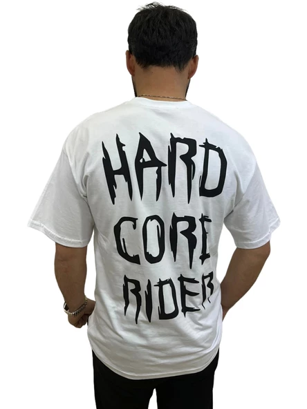 Erkek Hardcore Oversize Bisiklet Yaka Beyaz Tişört - 4