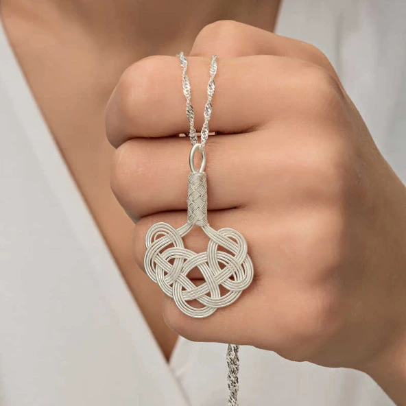 Gümüş Kazaziye Örgü Kadın Kolye - Resim 3