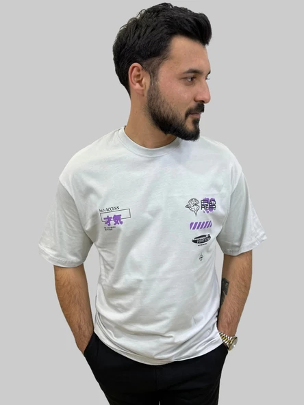 Erkek Reputation Oversize Bisiklet Yaka Açık Gri Tişört - 2