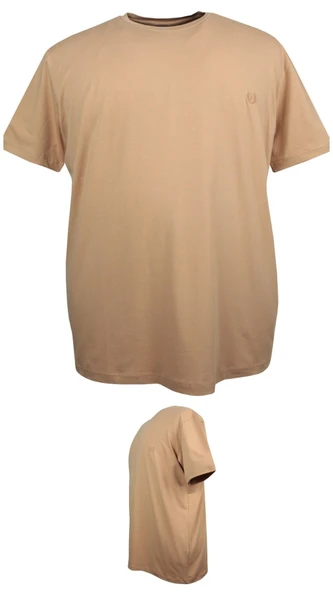 Erkek Büyük Beden 120 Kilo-152 Kilo Arası İçin Uygun Bisiklet Yaka Süprem Düz Tişört Bej