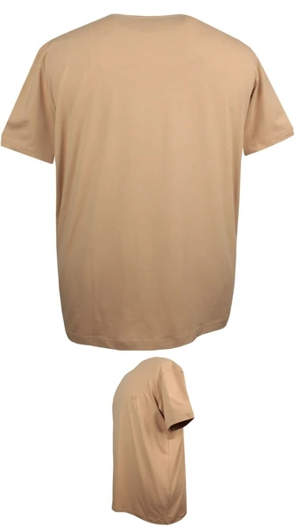 Erkek Büyük Beden 120 Kilo-152 Kilo Arası İçin Uygun Bisiklet Yaka Süprem Düz Tişört Bej - 3