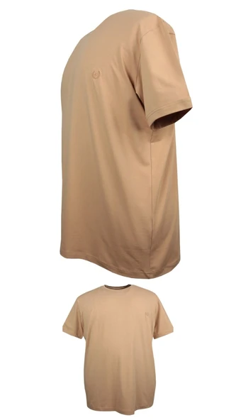 Erkek Büyük Beden 120 Kilo-152 Kilo Arası İçin Uygun Bisiklet Yaka Süprem Düz Tişört Bej - 2