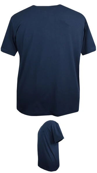 Erkek Büyük Beden 120 Kilo-152 Kilo Arası İçin Uygun Bisiklet Yaka Süprem Düz Tişört Lacivert - 3