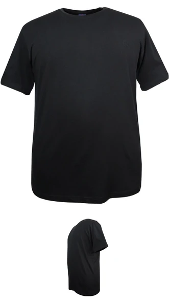 Erkek Büyük Beden 120 Kilo-152 Kilo Arası İçin Uygun Bisiklet Yaka Süprem Düz Tişört Siyah