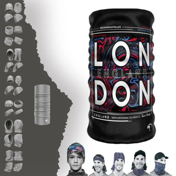 Mavi Kırmızı Zeminli London Boyunluk Bere Bandana Maske Bone Toka Saçbandı