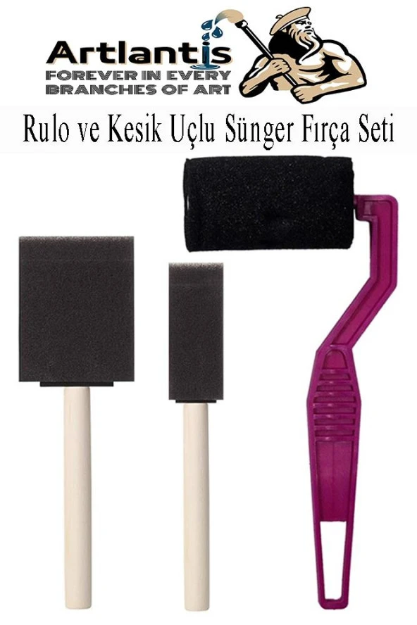 Rulo ve Kesik Uçlu Sünger Fırça Seti 1 Paket Akrilik Boya Yağlı Boya Guaj Boya Sulu Boya Sanatsal