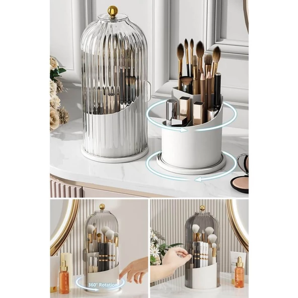 Piev House By House Şeffaf Kapaklı 360 Dönebilen Standlı Fırça Kozmetik Makyaj Düzenleyici Organizer - 8