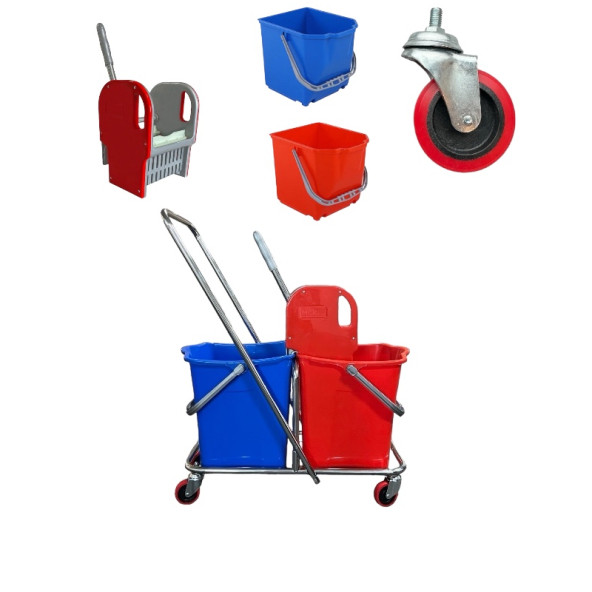 Çift Kovalı Krom Temizlik Arabası Paspas Arabası + Islak Mop Seti - 3