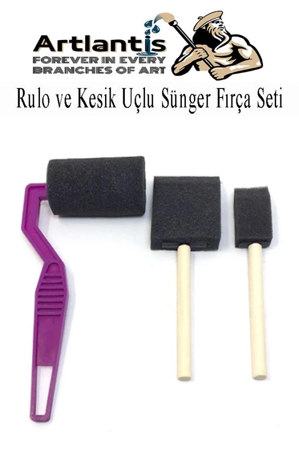 Rulo ve Kesik Uçlu 4 lü Sünger Fırça Seti 1 Paket Akrilik Boya Yağlı Boya Guaj Boya Sulu Boya Sanatsal - 3