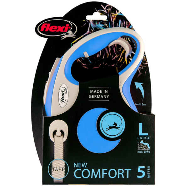 Flexi new comfort l boy şerit tasma large 5 metre otomatik şeritli köpek uzatma max 50kg mavi flexi - 4