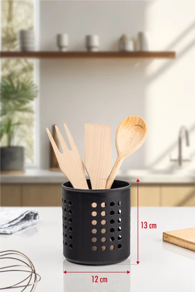 Siyah Silindir Dik Kaşıklık &  Tezgah Üstü Düzenleyici & Servis Standı - 4