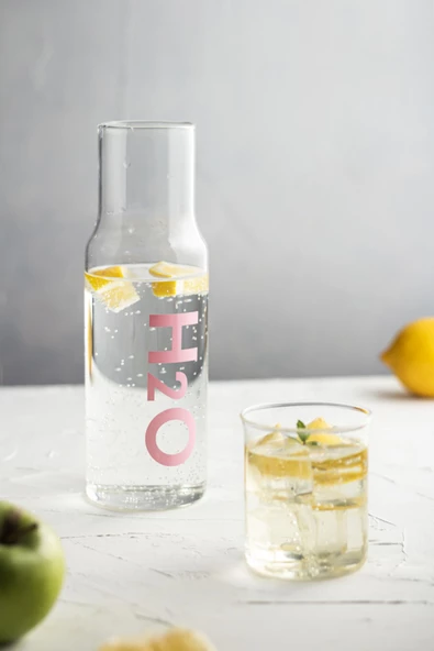 Borosilikat Cam Pembe Başucu Sürahisi & Cam Sürahi * 600 ml - 2