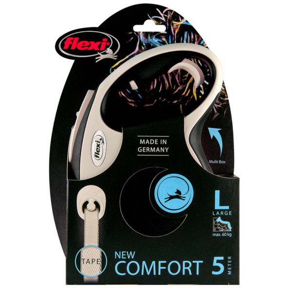 Flexi new comfort l boy şerit tasma large 5 metre otomatik şeritli köpek uzatma max 50kg siyah flexi - 2