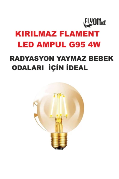 KIRILMAZ  GÖVDE ÖZEL TASARIM FLAMENT G95 4W AMPUL DİM EDİLEBİLİR LED IŞIK RADYASYON YAYMAZ