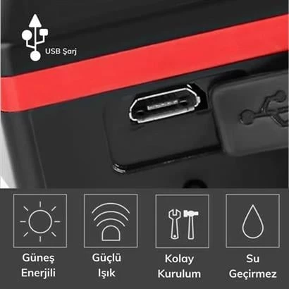 Solar Enerjili USB ile Şarj Edilebilir Ledli Bisiklet Feneri Kornalı ve Su Geçirmez Far - 9